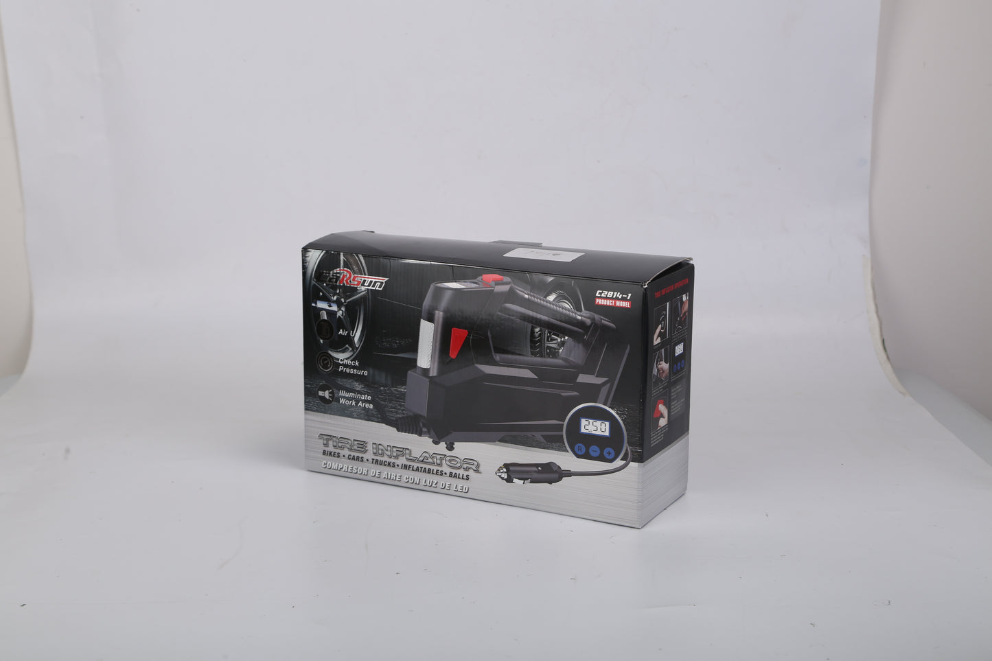 1Pc Portable Tire Inflator 120 PSI Maximum 90W Powered Tire Inflator With Digital Display LED Light Inflatable Nozzle Needle Fuse Air Compressor For Bikes Motorbikes Car Balls