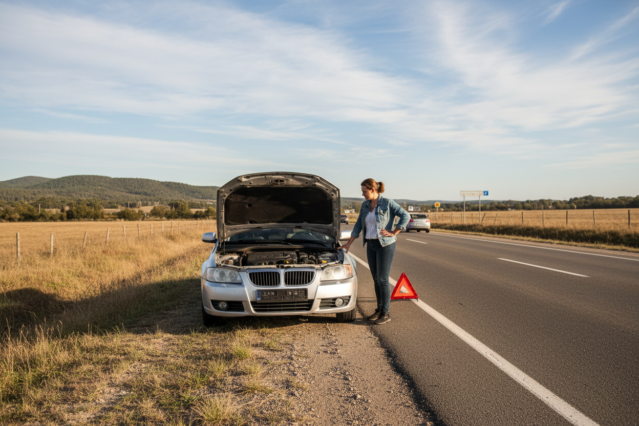 Person with broken down vehicle on roadside